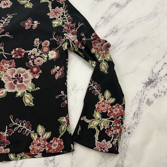 Hillard Hanson Womens Vintage Y2k Mesh Knit Top Size M Black Pink Floral Bell - Picture 9 of 11